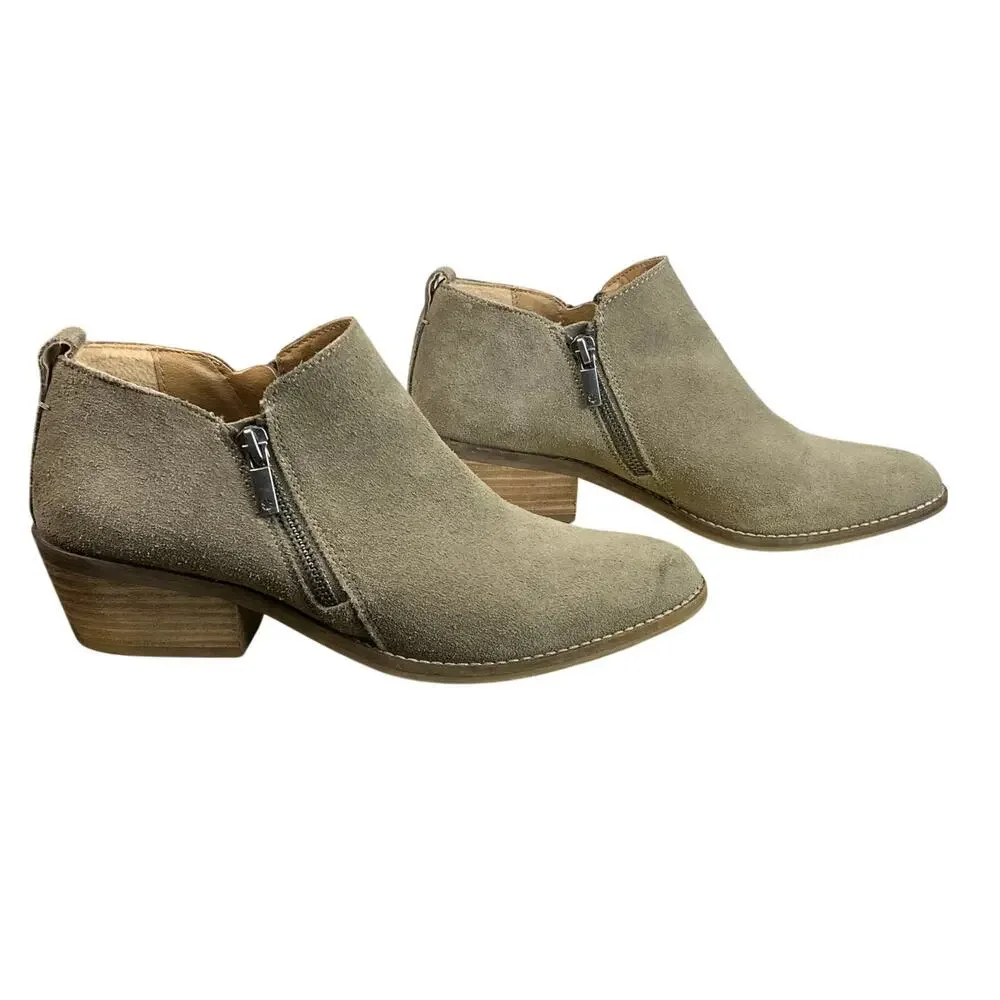 Lucky Brand Finesse Ankle Boots Taupe Suede Size 8.5 Side Zip